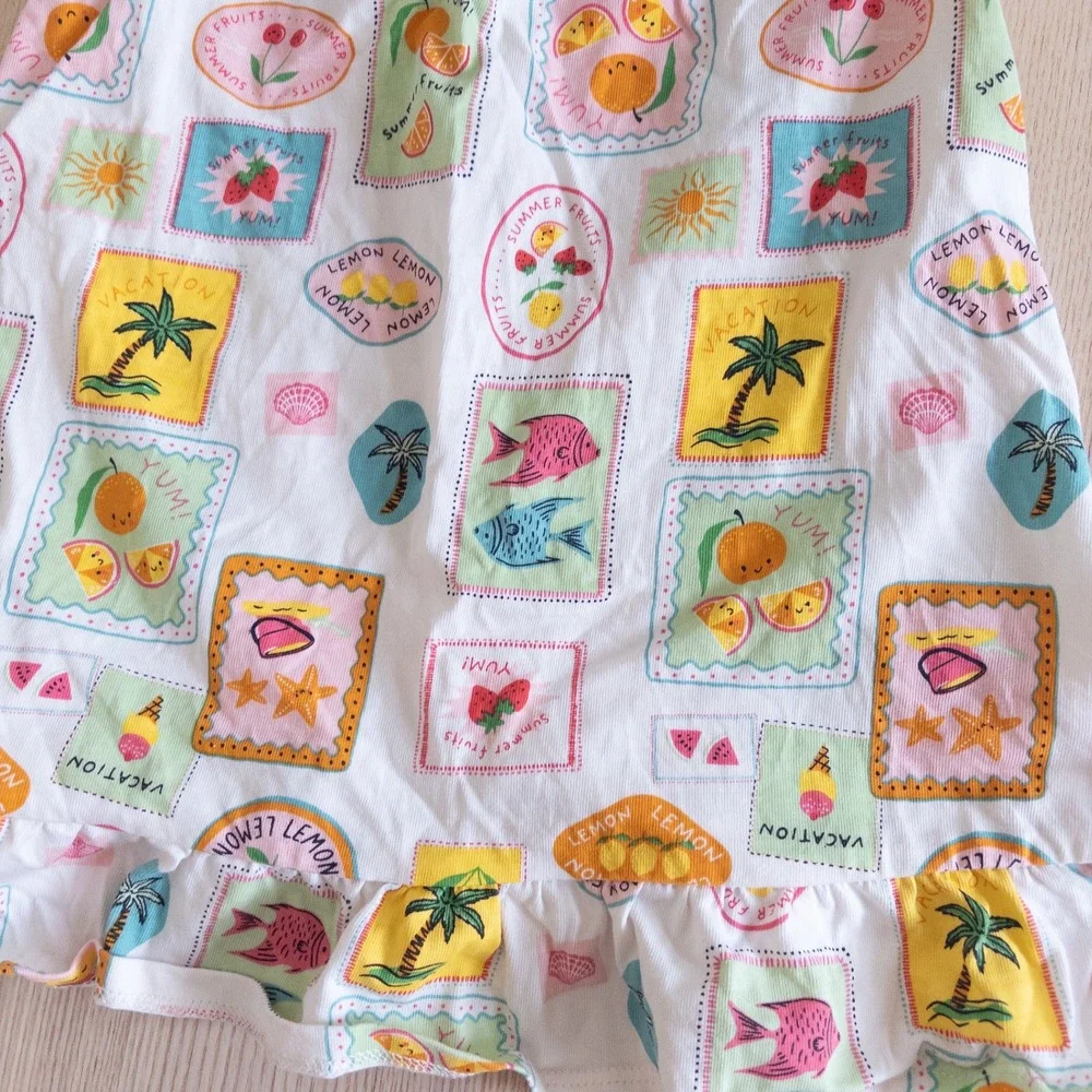 H&M Dress White Summer Fruit Tropical Stamp Print Baby 12 Months
